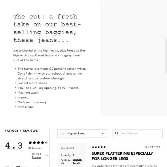 Madewell baggy flare front slit edition new size 26 white - Picture 6 of 8